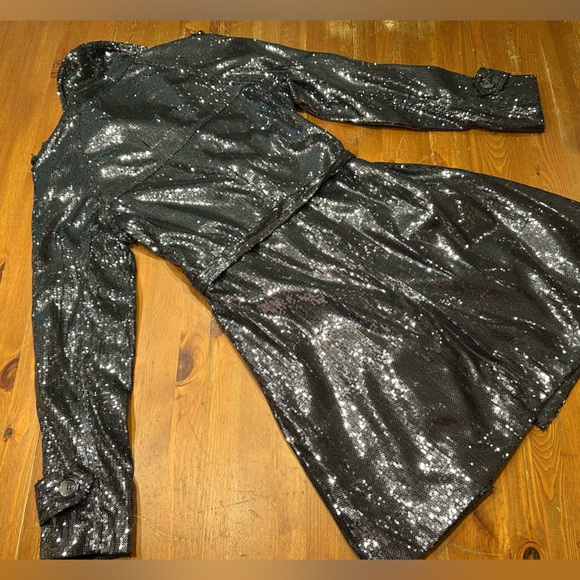NWOT Dark Gray Sequin Double Breasted Trench Evening Coat Jacket Size Medium - Picture 3 of 11